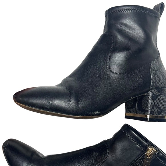 Coach Nala Bootie Leather Monogram Black Chunky Heel Side Zip Ankle Boot 6 - Picture 6 of 16
